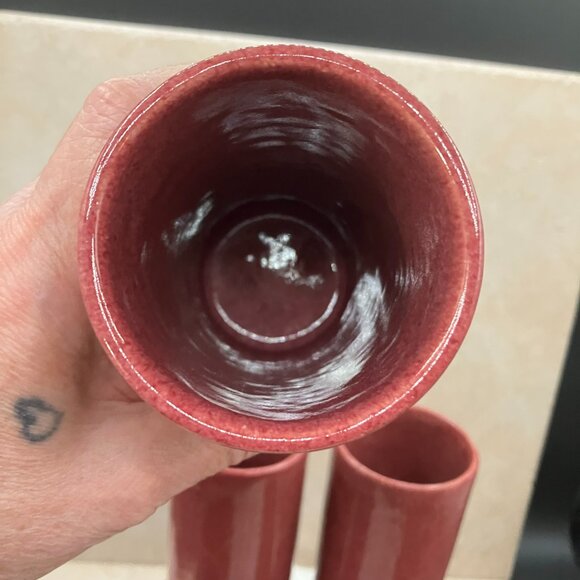 Set Of 5 Vintage Dryden Tall Cups # 4 Rose Mauve Hand Turned Pottery Hot Springs - Picture 10 of 13